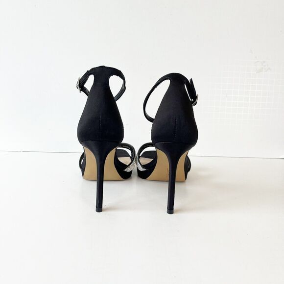 Vince Camuto Kalvira 2 Platform Heels Silver Rhinestone Black Satin Size 8 NWOB - Picture 11 of 15
